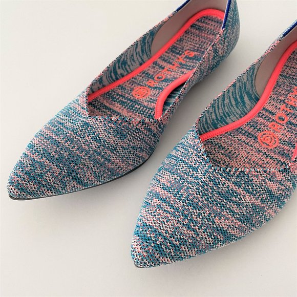 Rothy\'s The Point Turquoise Melange size 8.5 Like New Blue Pink Teal Neon Flats